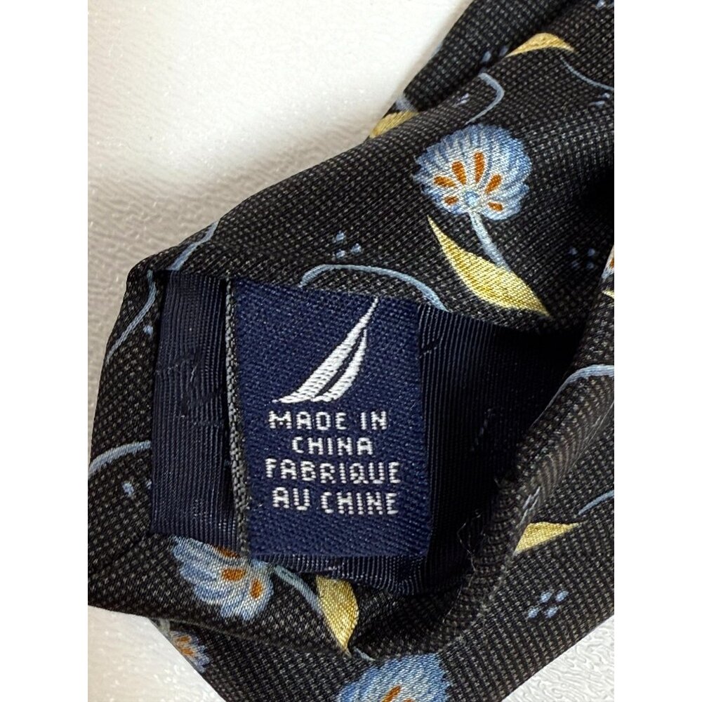 Nautica Mens Silk Floral Patterned Tie Dark Navy Old Money Academia Preppy‎ - Picture 5 of 9